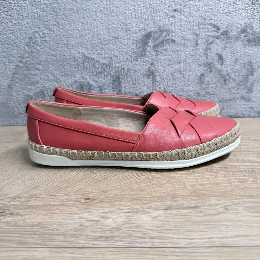 Anne Klein Zasha Loafer Size 7.5M Coral Pink Espadrille iFlex Woven Slip On Flat